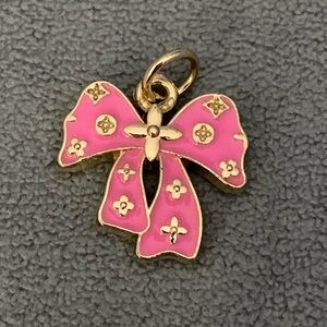 Pink and Gold Bow Necklace Pendant
